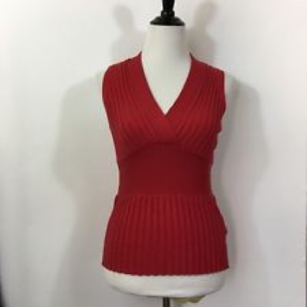 CAbi sleeveless ribbed red sweater